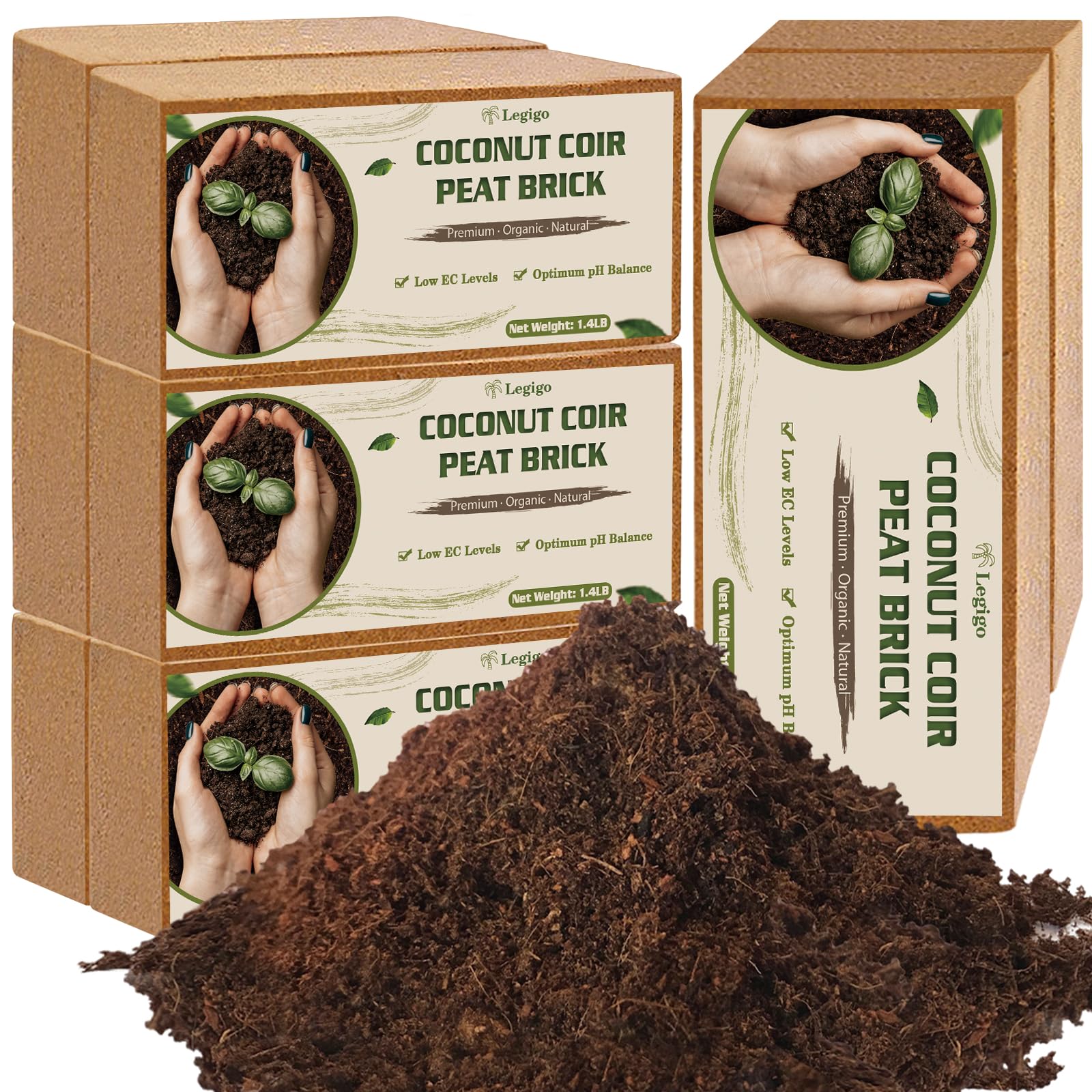 Legigo empaque frontal de 8 bricks de coco coir, solución orgánica de cultivo