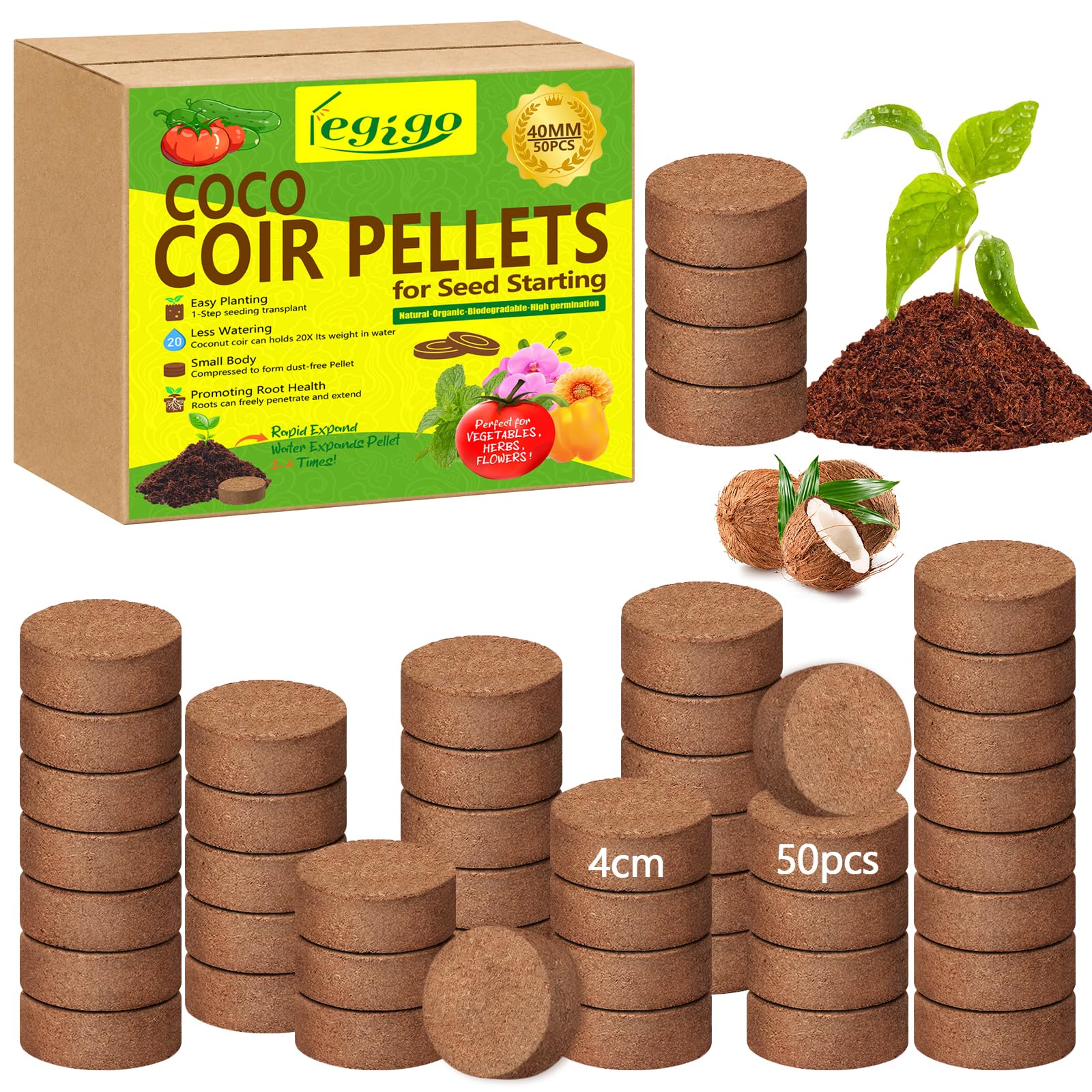Legigo caja frontal con 50 pellets mostrando embalaje y valor