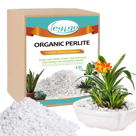 Legigo paquete de perlita 15 quarts mostrando el frente y beneficios de drenaje