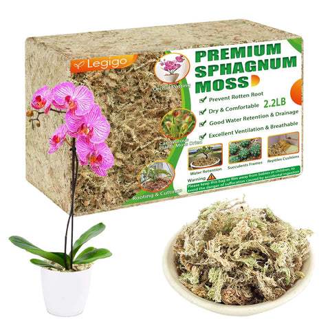 Legigo paquete frontal de musgo sphagnum mostrando volumen y etiquetado beneficioso