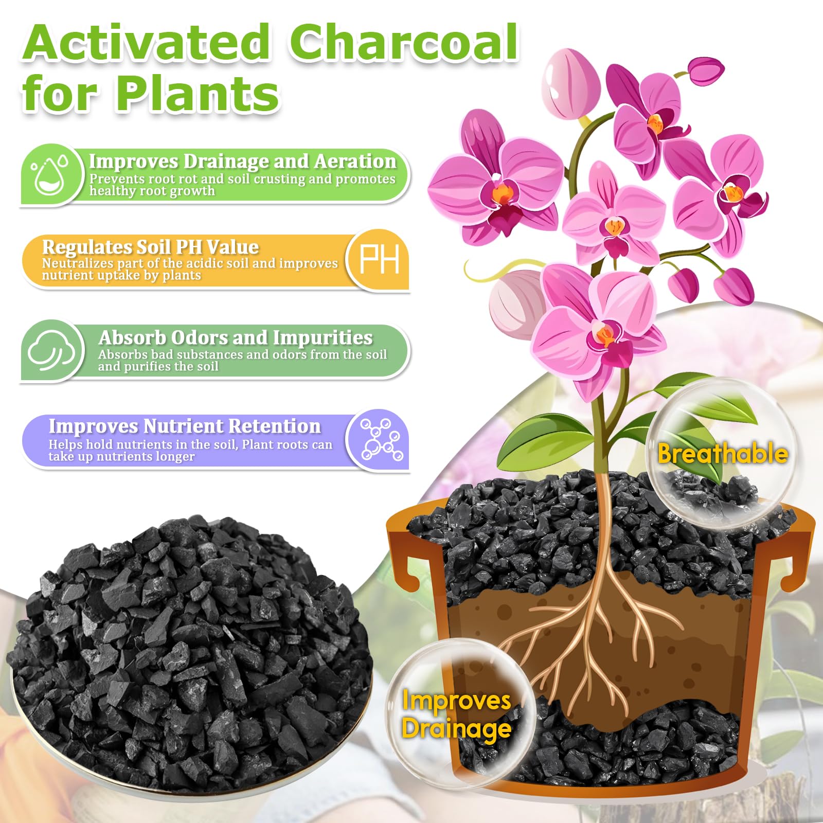 Legigo en uso en orquídeas para favorecer raíces y evitar encharcamiento