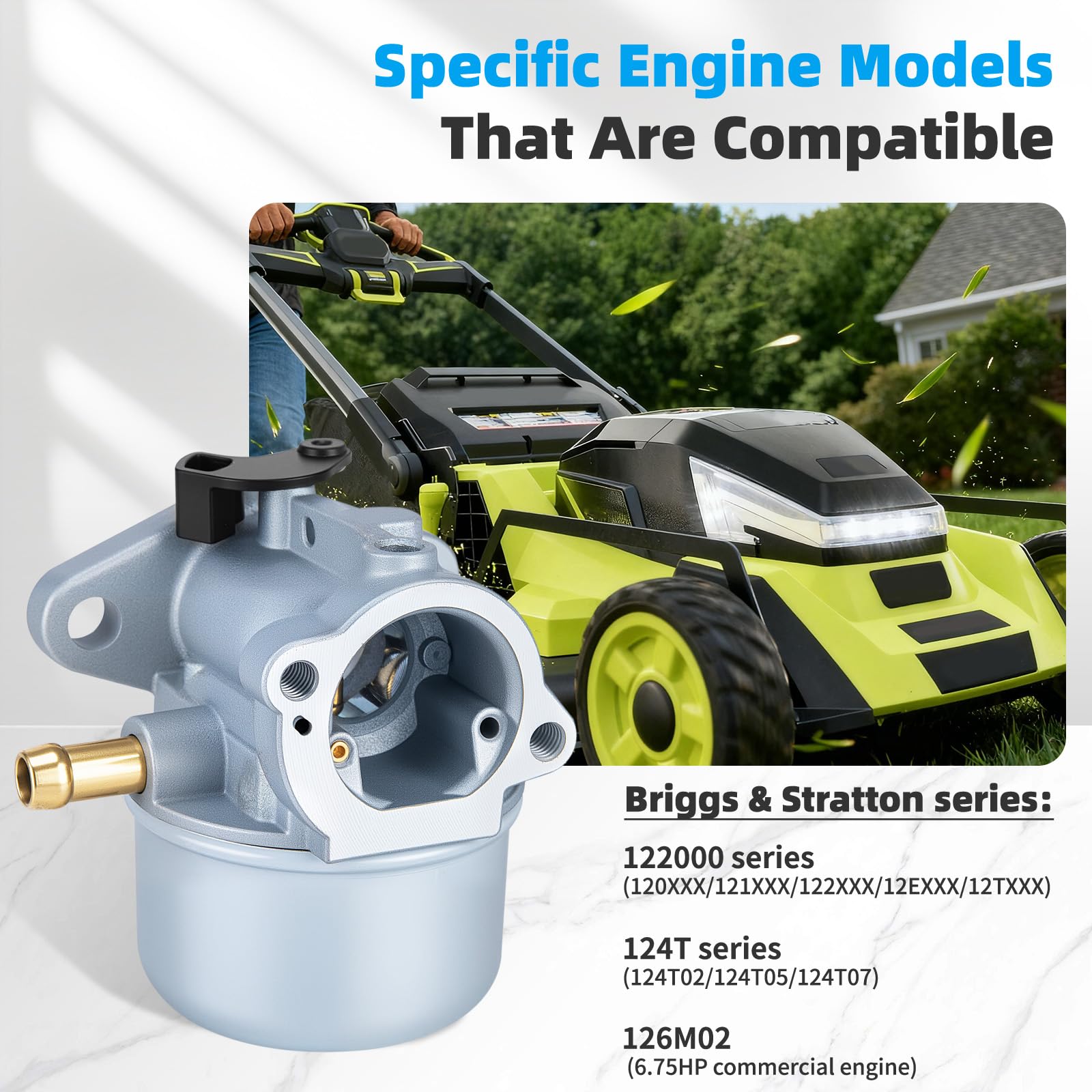 LEIMO KPARTS carburador montado en motor mostrando compatibilidad y encaje preciso