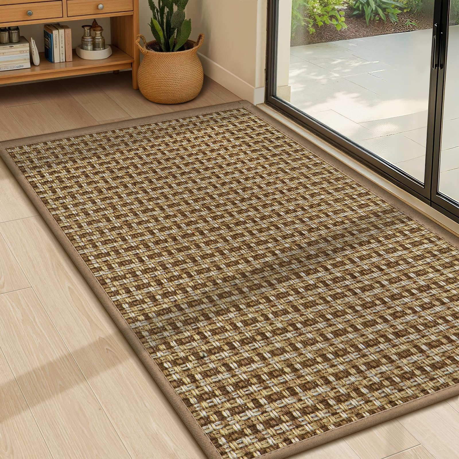 LEKEEPGO felpudo frontal marrón mostrando cobertura y estética