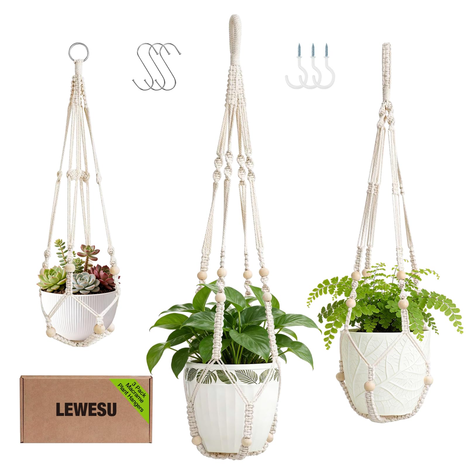 LEWESU colgador macramé frontal mostrando el diseño y ahorro de espacio