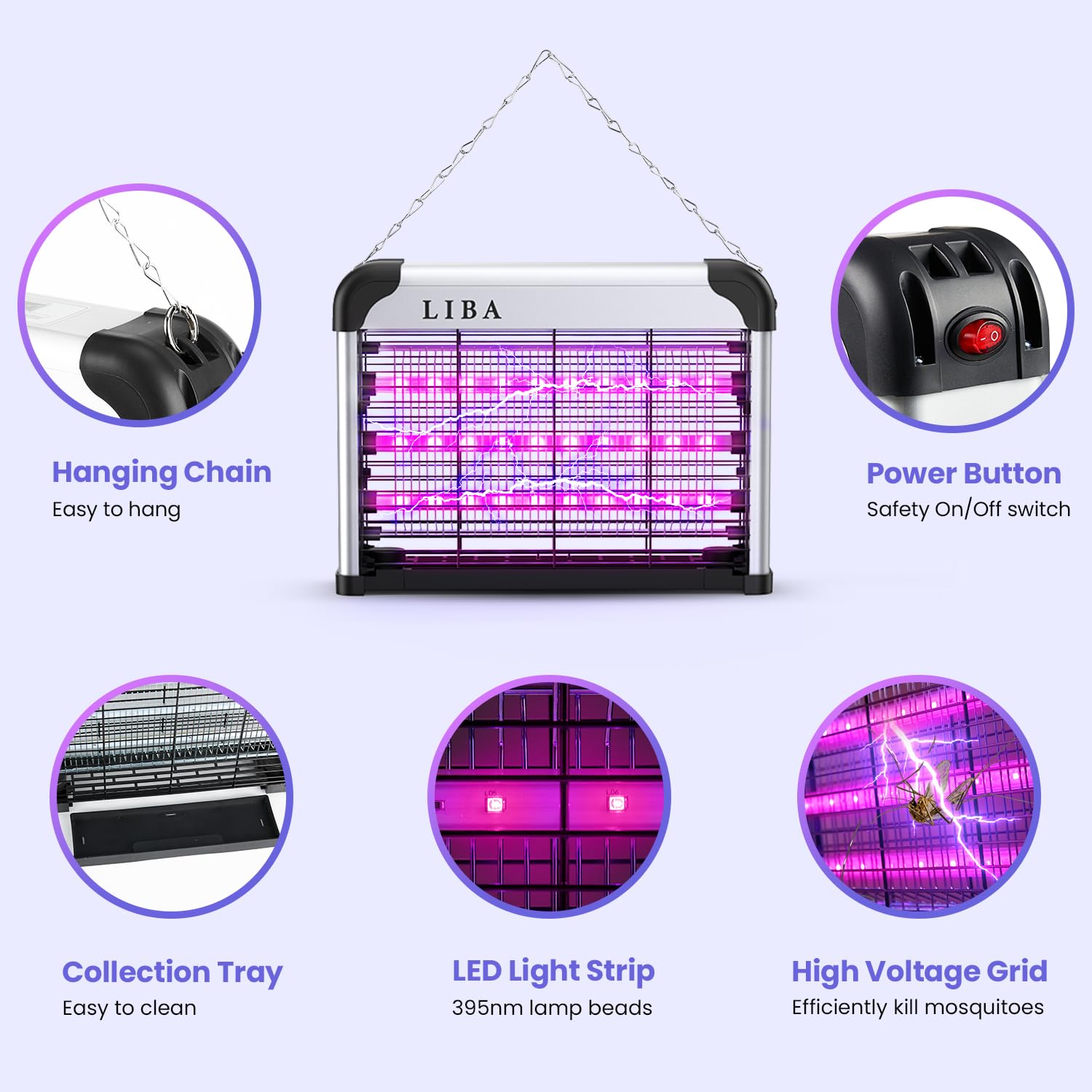 LiBa primer plano de los LEDs UV que atraen mosquitos eficazmente
