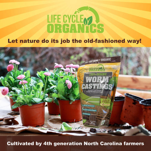 Life Cycle Organics bolsa abierta con humus visible, práctica para almacenamiento seguro