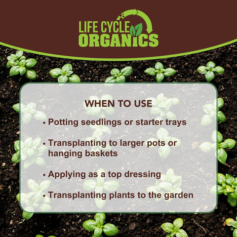 Life Cycle Organics producto aplicado en huerto urbano mostrando plantas sanas