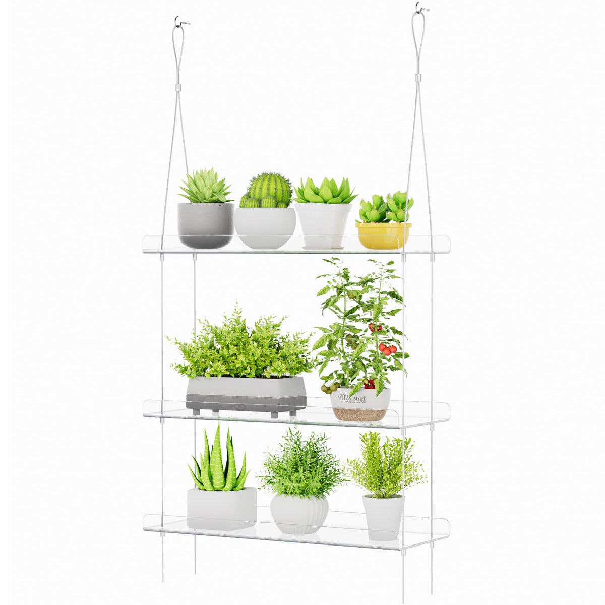 Lifewit estantería colgante frontal mostrando tres niveles y orden práctico