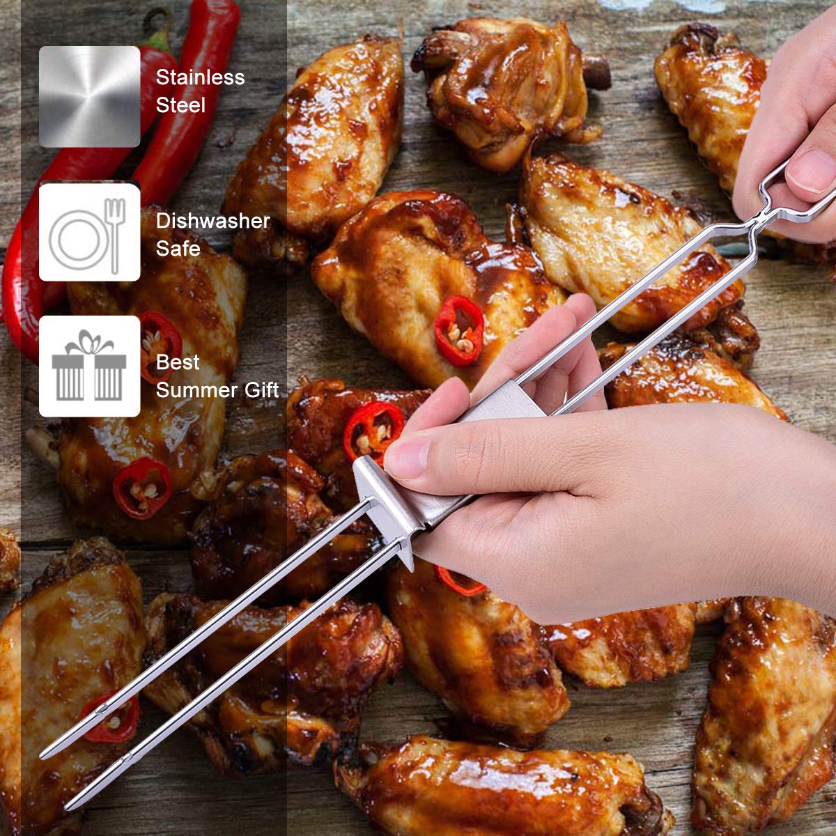 Lightique pinchos preparados con carne y verduras para cocinado uniforme