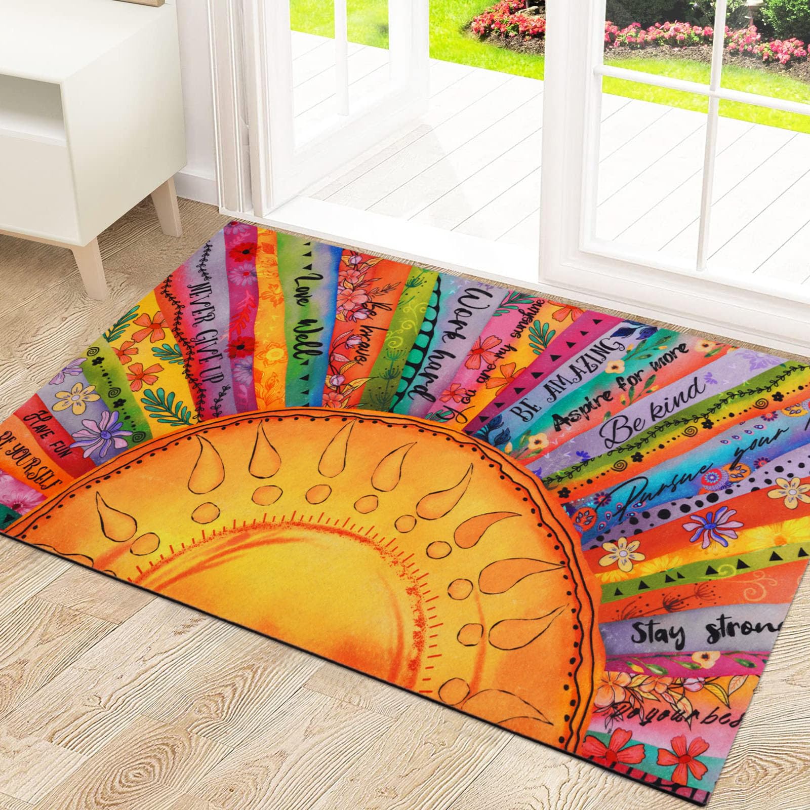 Likiyol felpudo frente con diseño boho para entrada alegre