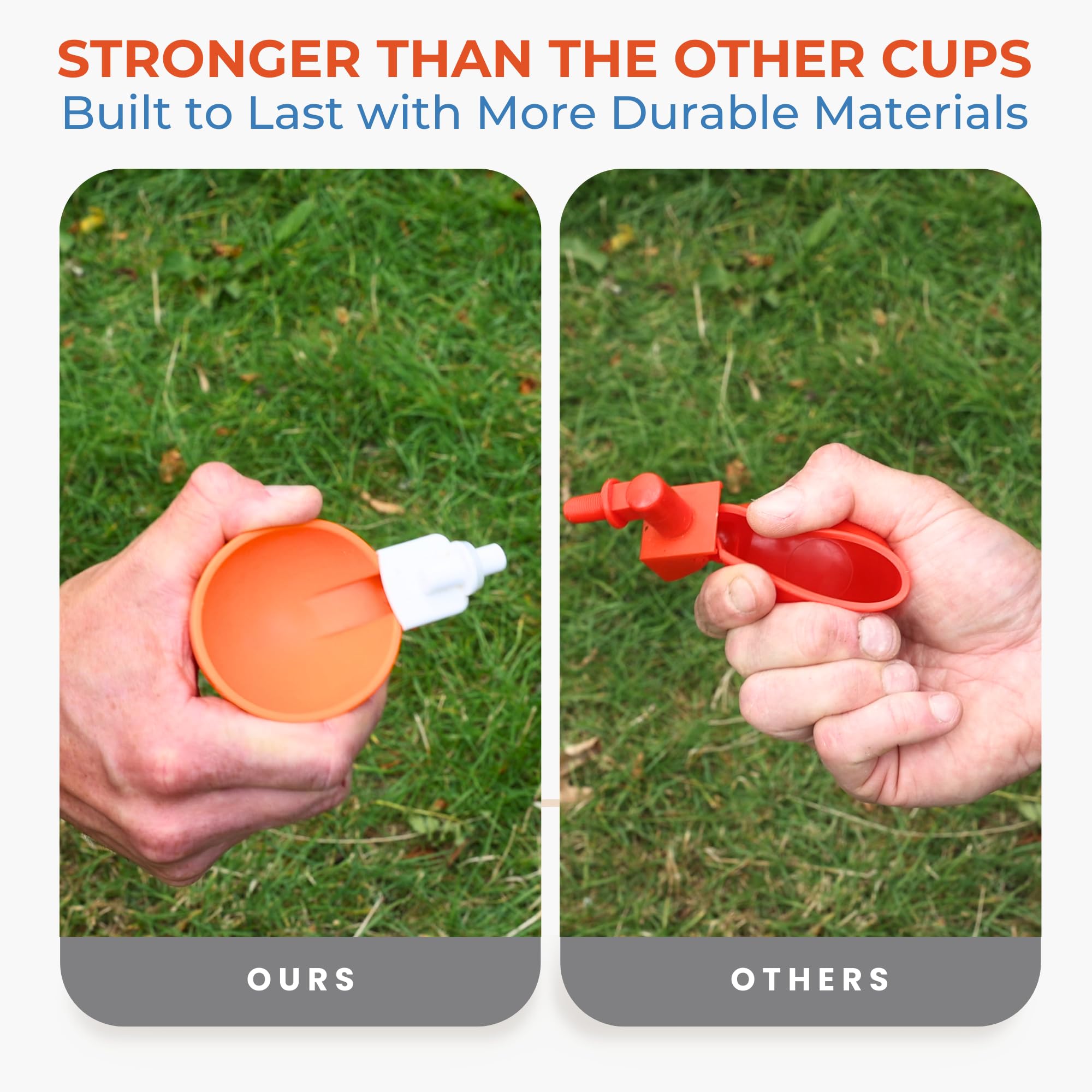 Lil'Clucker comparado con cubo de 5 galones para referencia de tamaño
