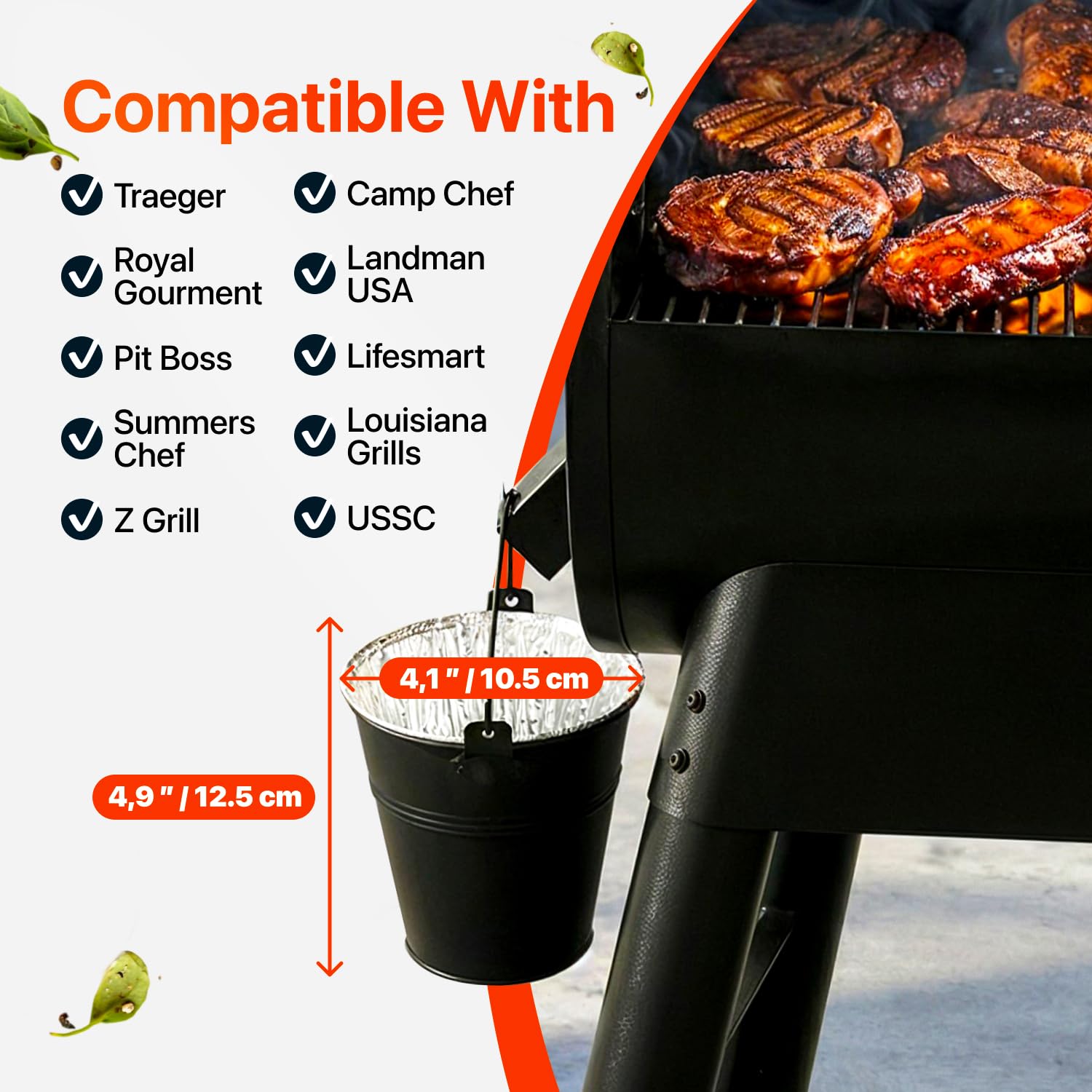 Linda's Essentials cubeta colocada en parrilla pellet demostrando compatibilidad