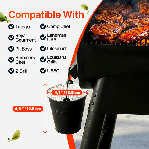 Linda's Essentials cubeta colocada en parrilla pellet demostrando compatibilidad