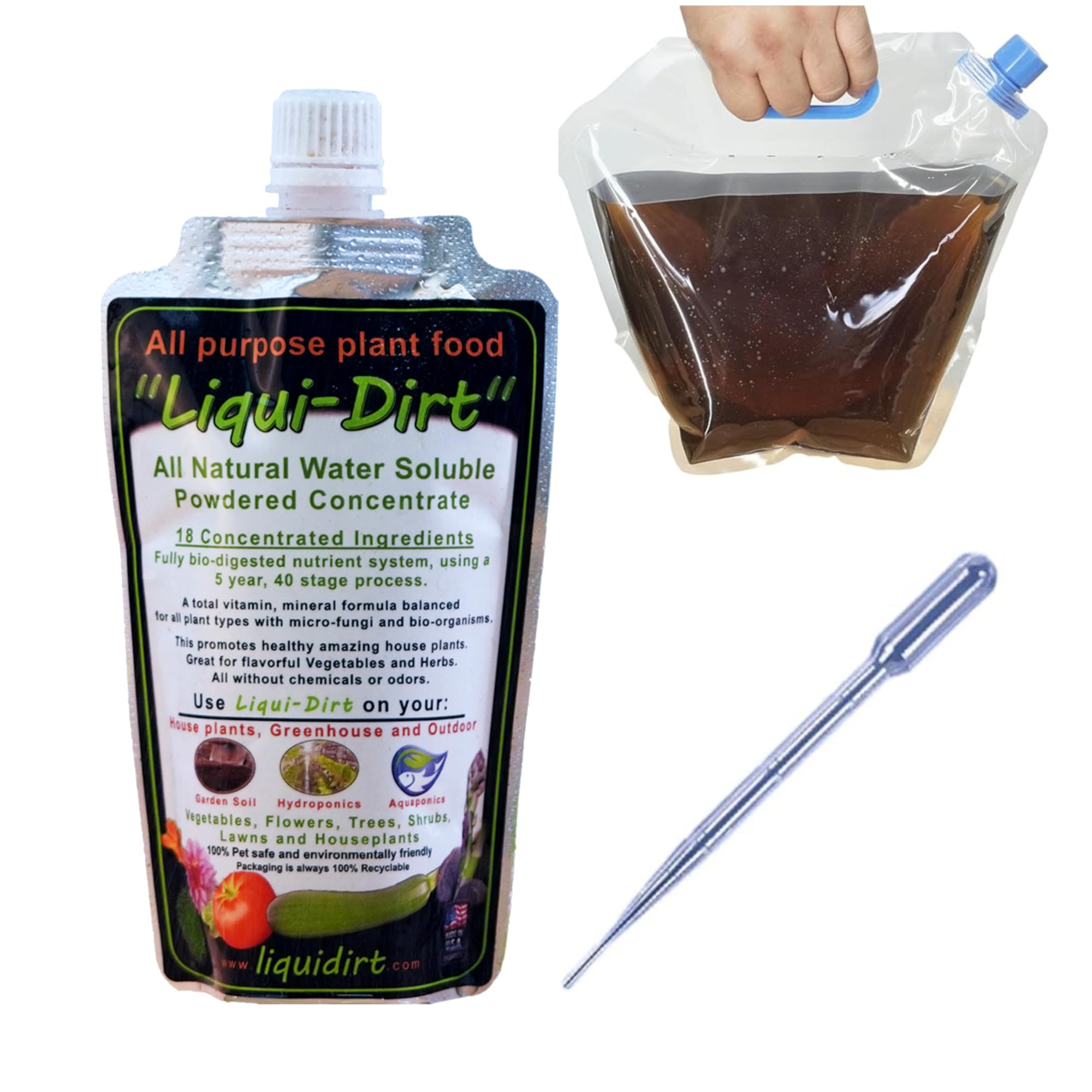 Liqui-Dirt frontal del envase mostrando el kit completo y beneficio de conveniencia