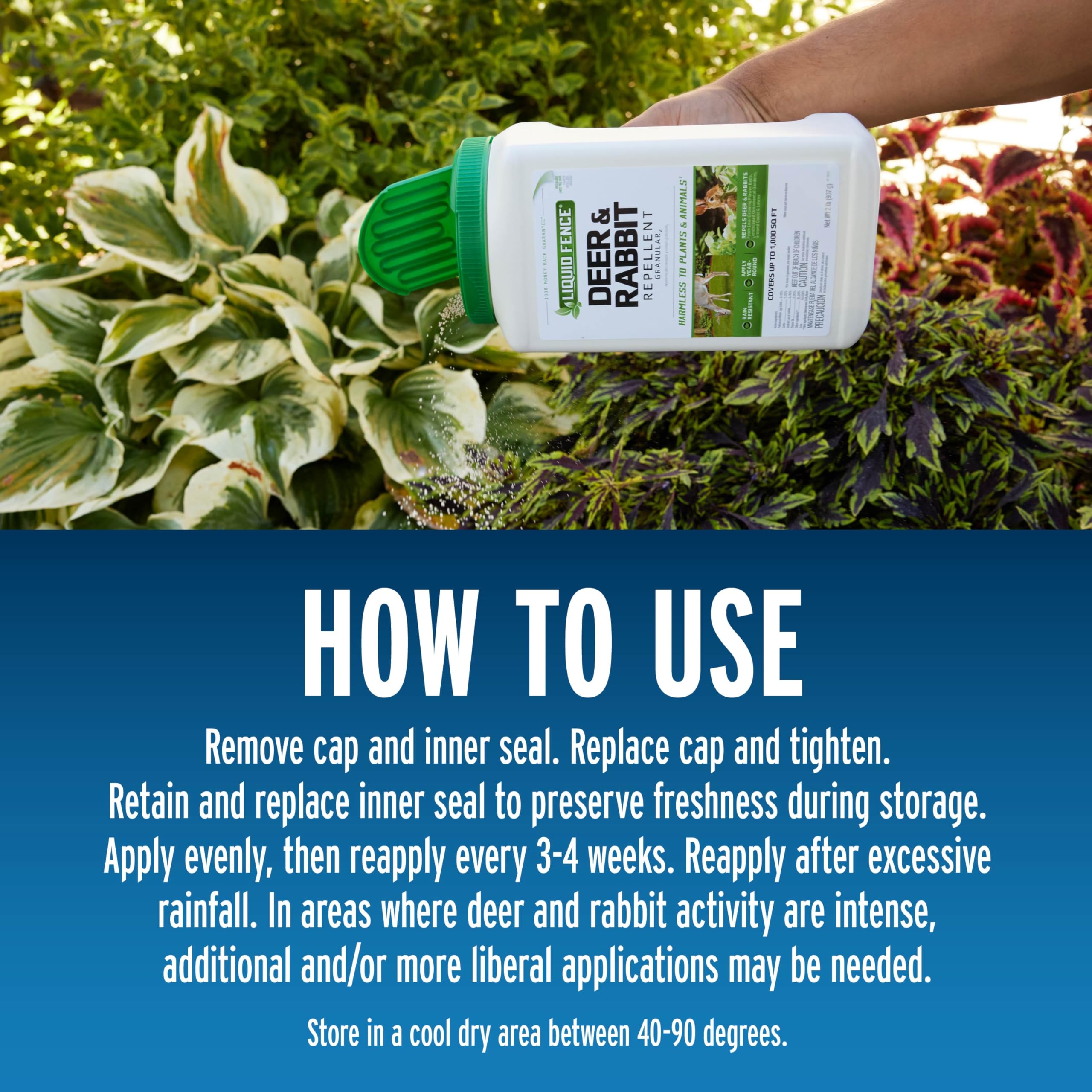 Liquid Fence etiqueta detallada con instrucciones y seguridad para uso correcto