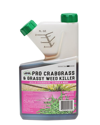 Liquid Harvest botella frontal mostrando diseño y beneficio de control potente