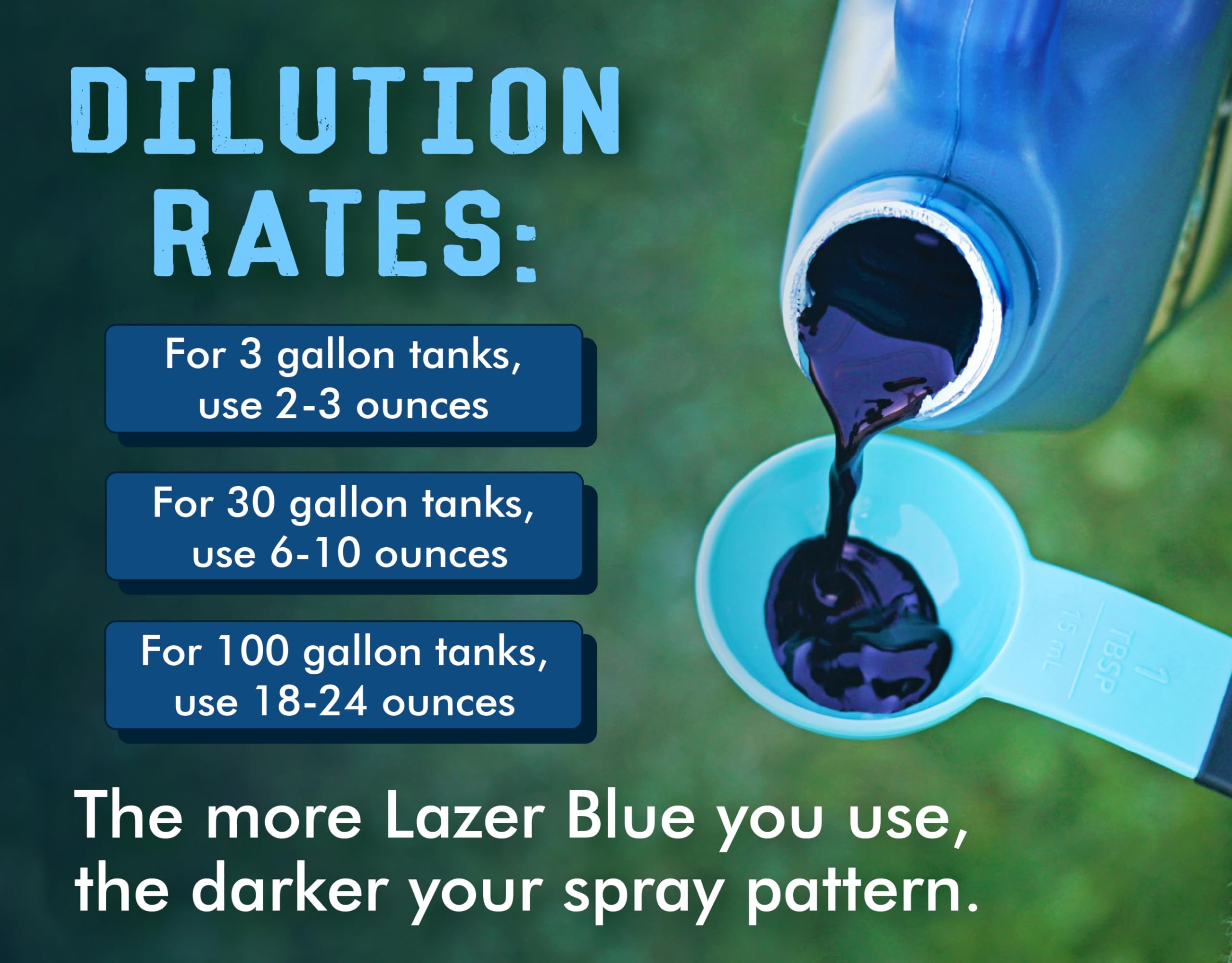 Liquid Harvest Lazer Blue envase de 32 oz junto a una regla para comparar tamaño