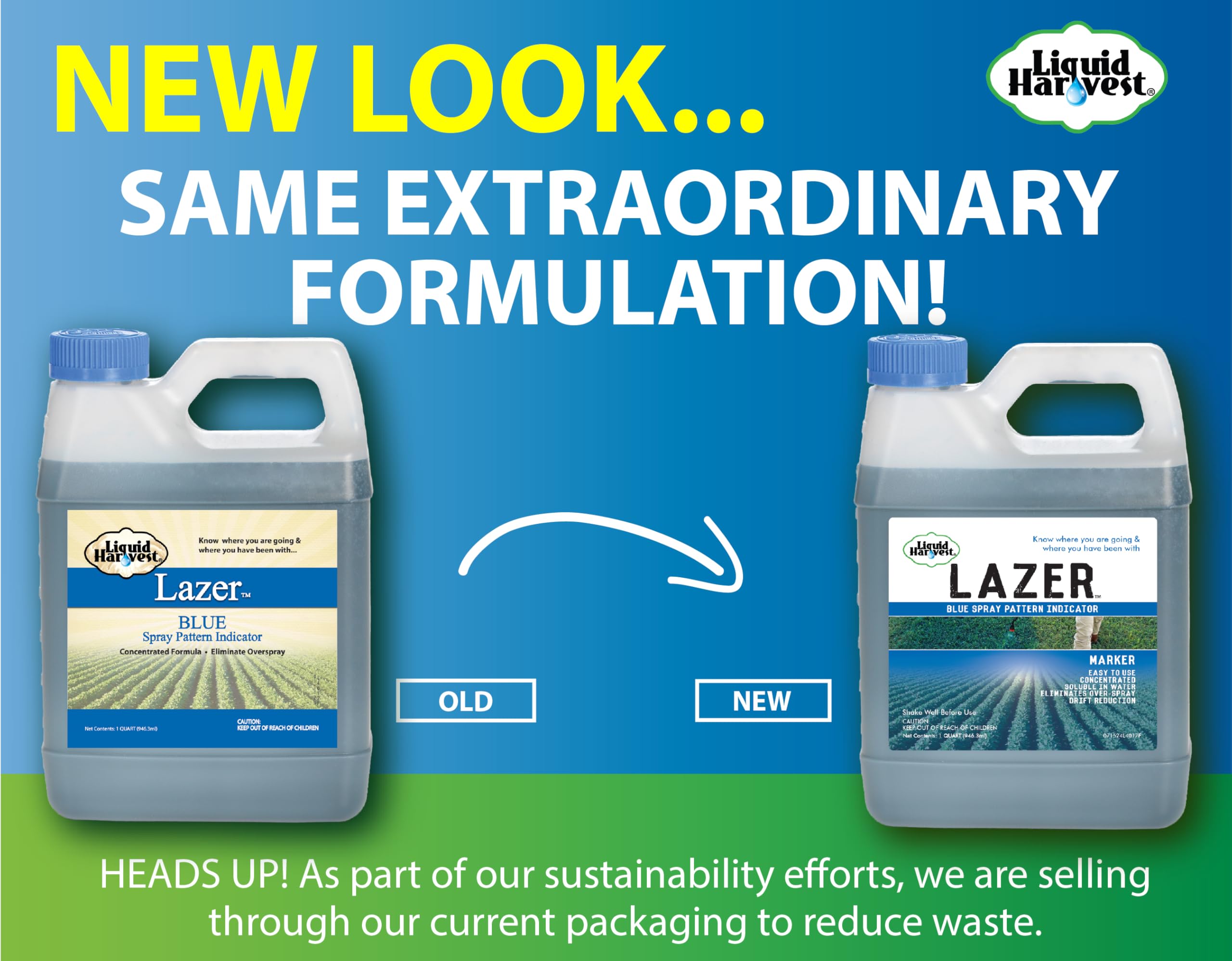 Liquid Harvest Lazer Blue tapa y embalaje que muestra cierre seguro y vertido controlado