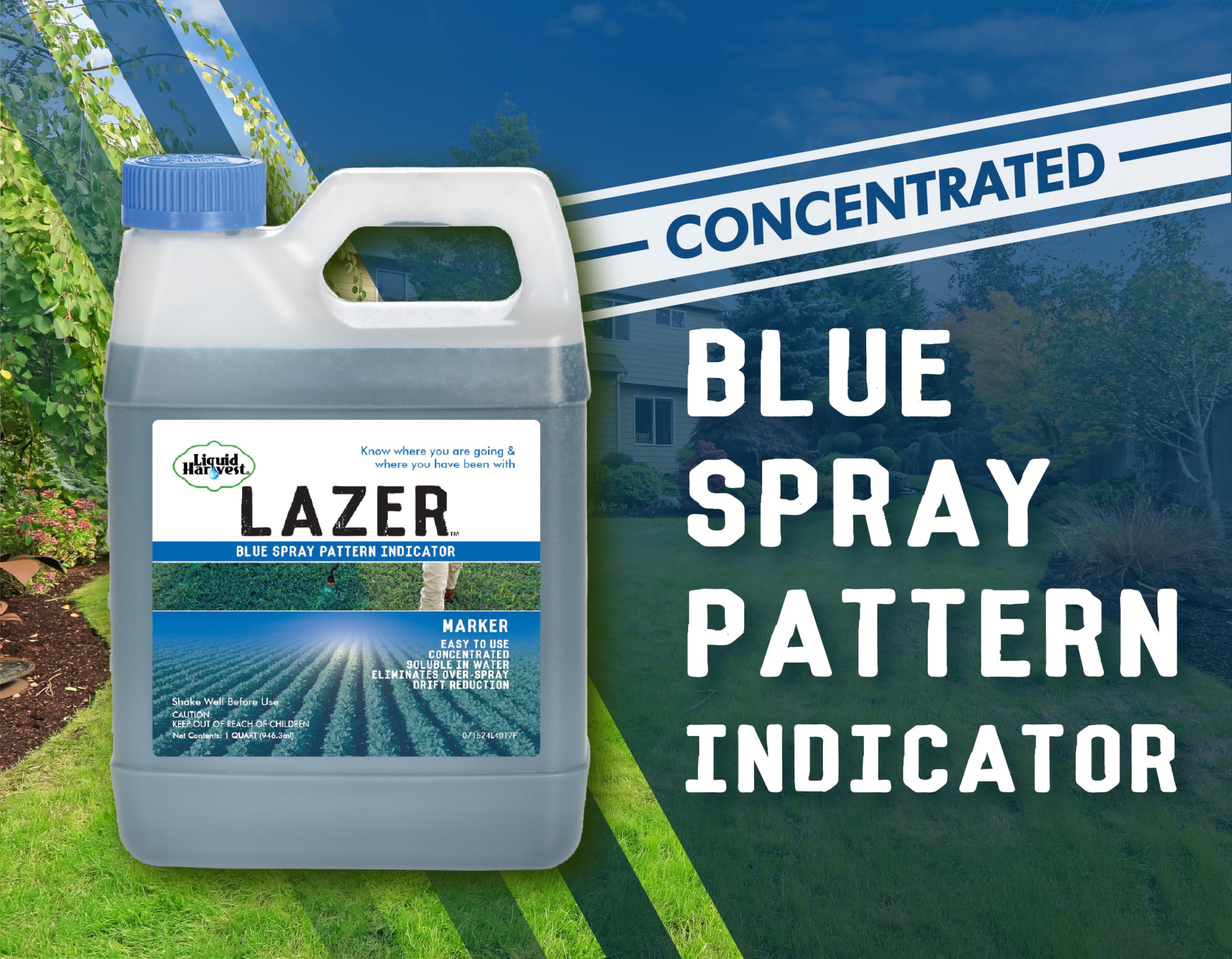 Liquid Harvest Lazer Blue etiqueta en detalle con instrucciones visibles para uso seguro
