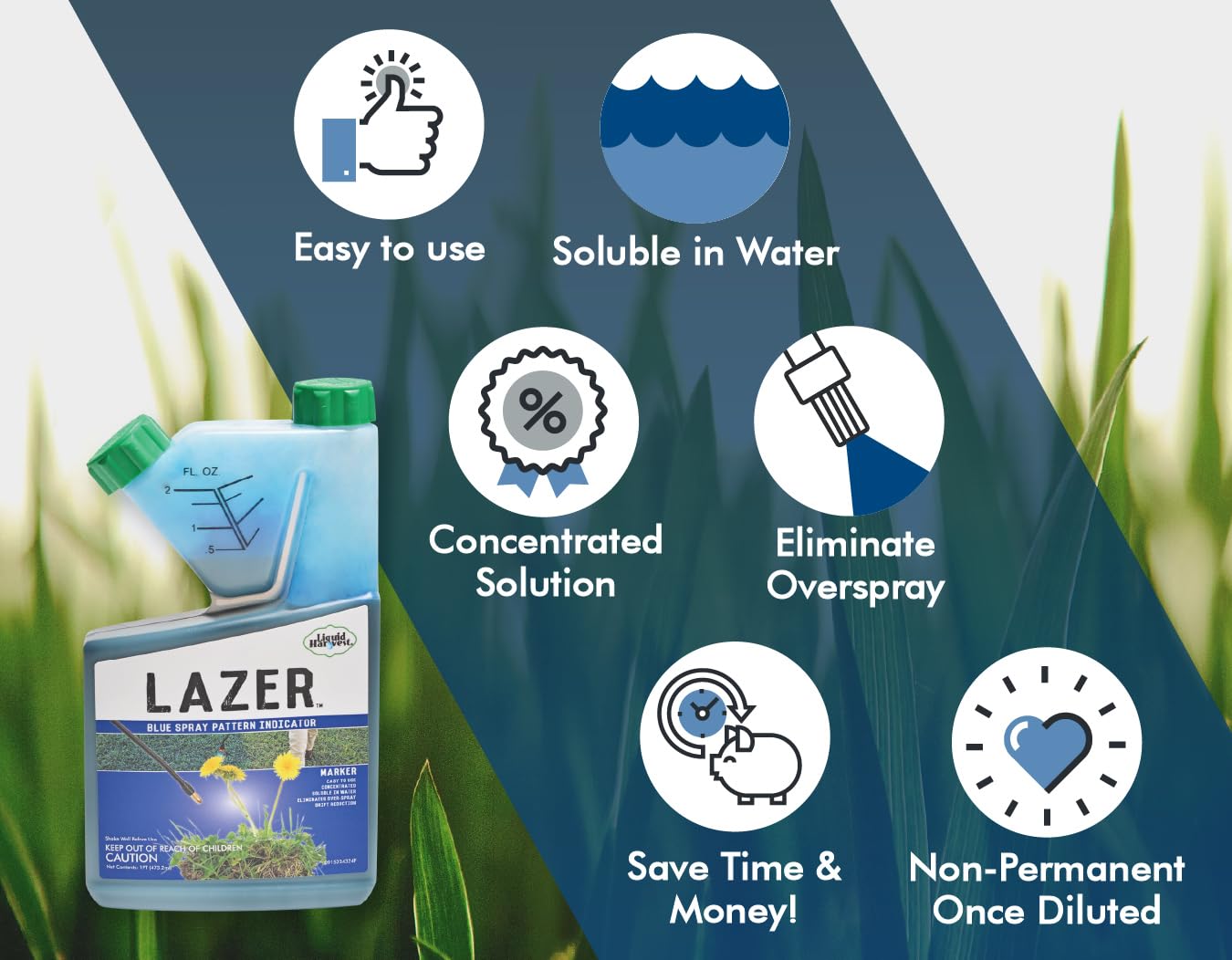 Liquid Harvest etiqueta con instrucciones y beneficios claros