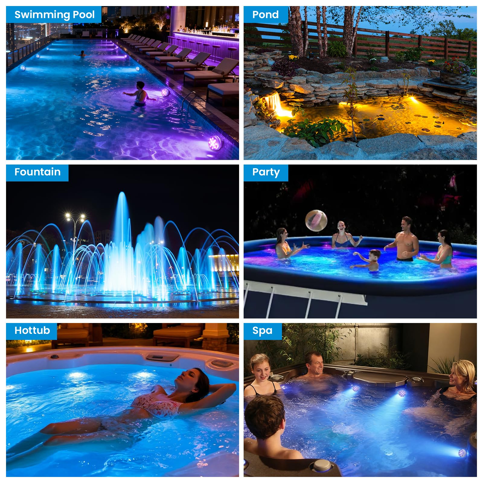 LOFTEK luminaria dentro de jacuzzi encendida, ambiente relajante y colorido