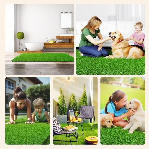 LOOBANI salón con césped sintético como alfombra decorativa, ambiente acogedor