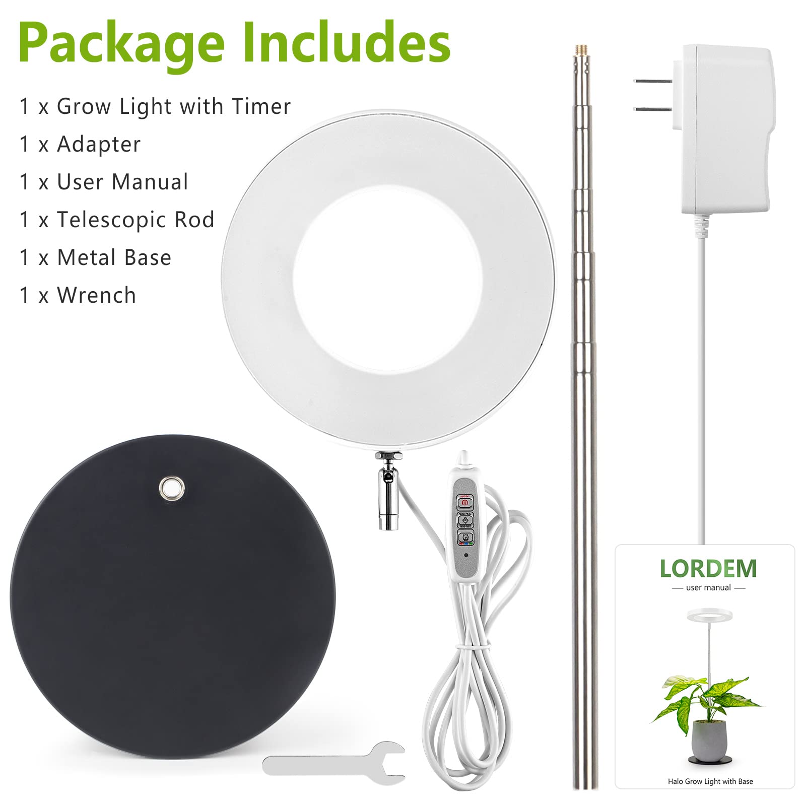 LORDEM panel con botones del temporizador y niveles de brillo para control sencillo