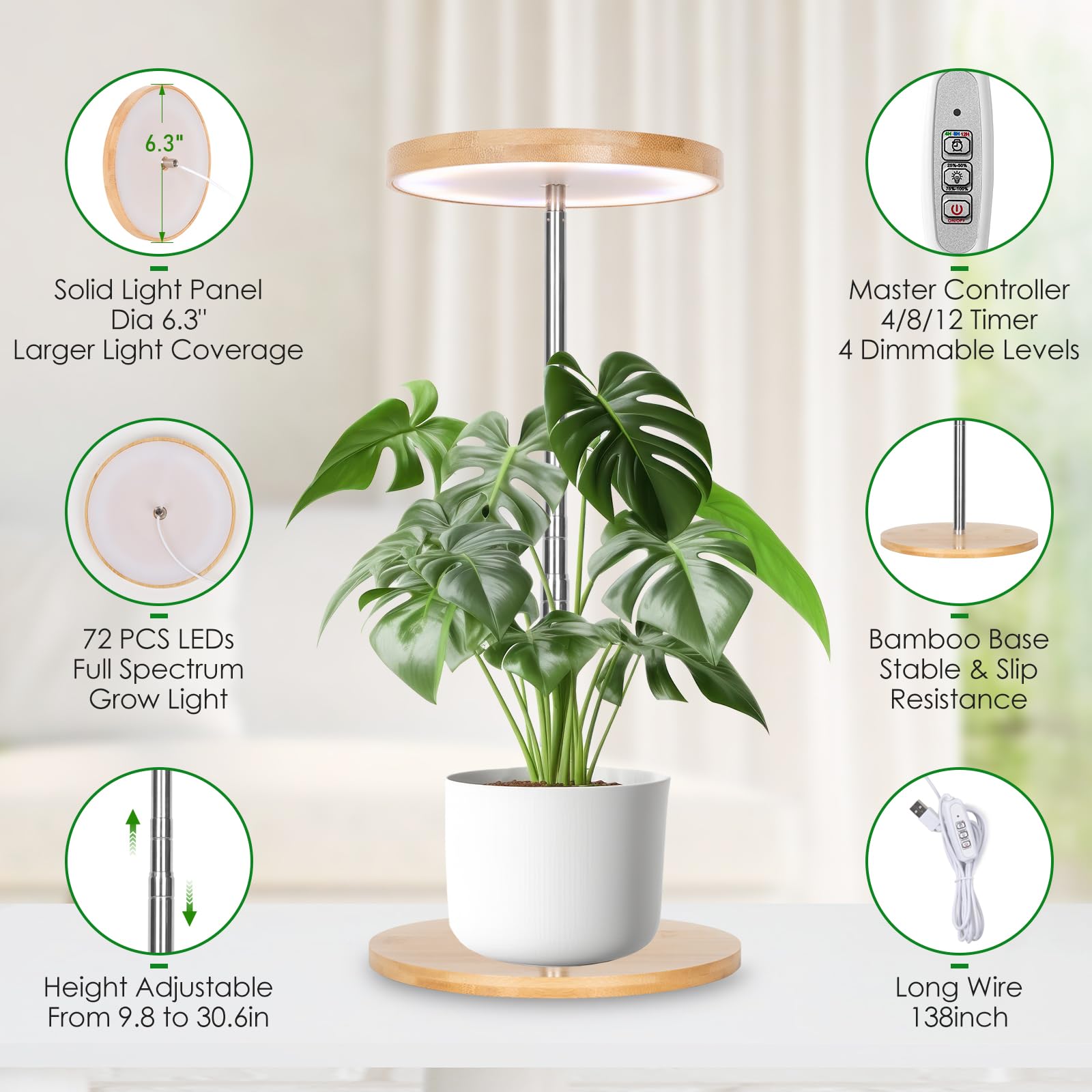 LORDEM lámpara con altura ajustada iluminando plantas eficientemente