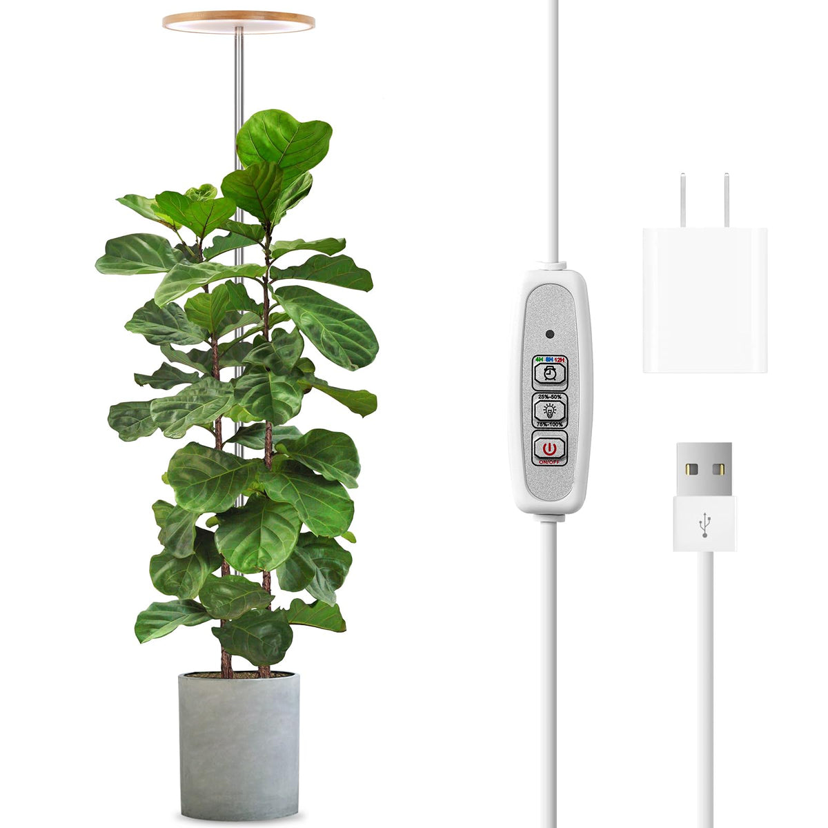 LORDEM lámpara de cultivo frontal mostrando cuerpo y base, ideal para crecimiento interior