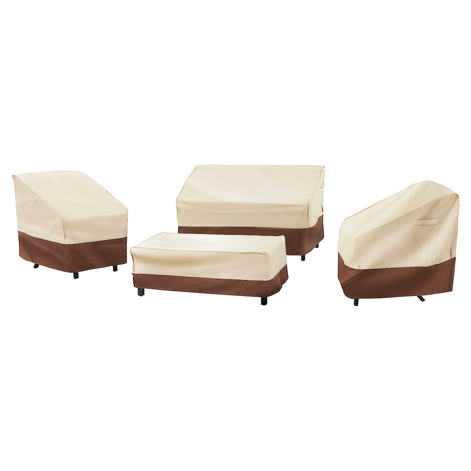 loriano vista frontal del set de 4 fundas para patio protegiendo muebles