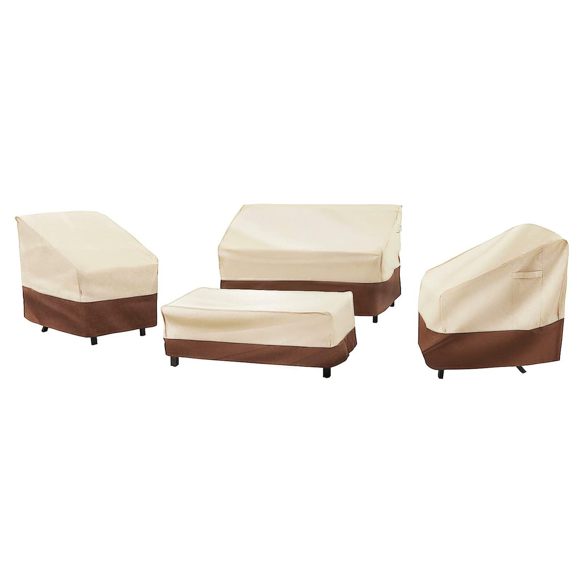 loriano vista frontal del set de 4 fundas para patio protegiendo muebles