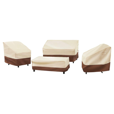 loriano vista frontal del set de 4 fundas para patio protegiendo muebles