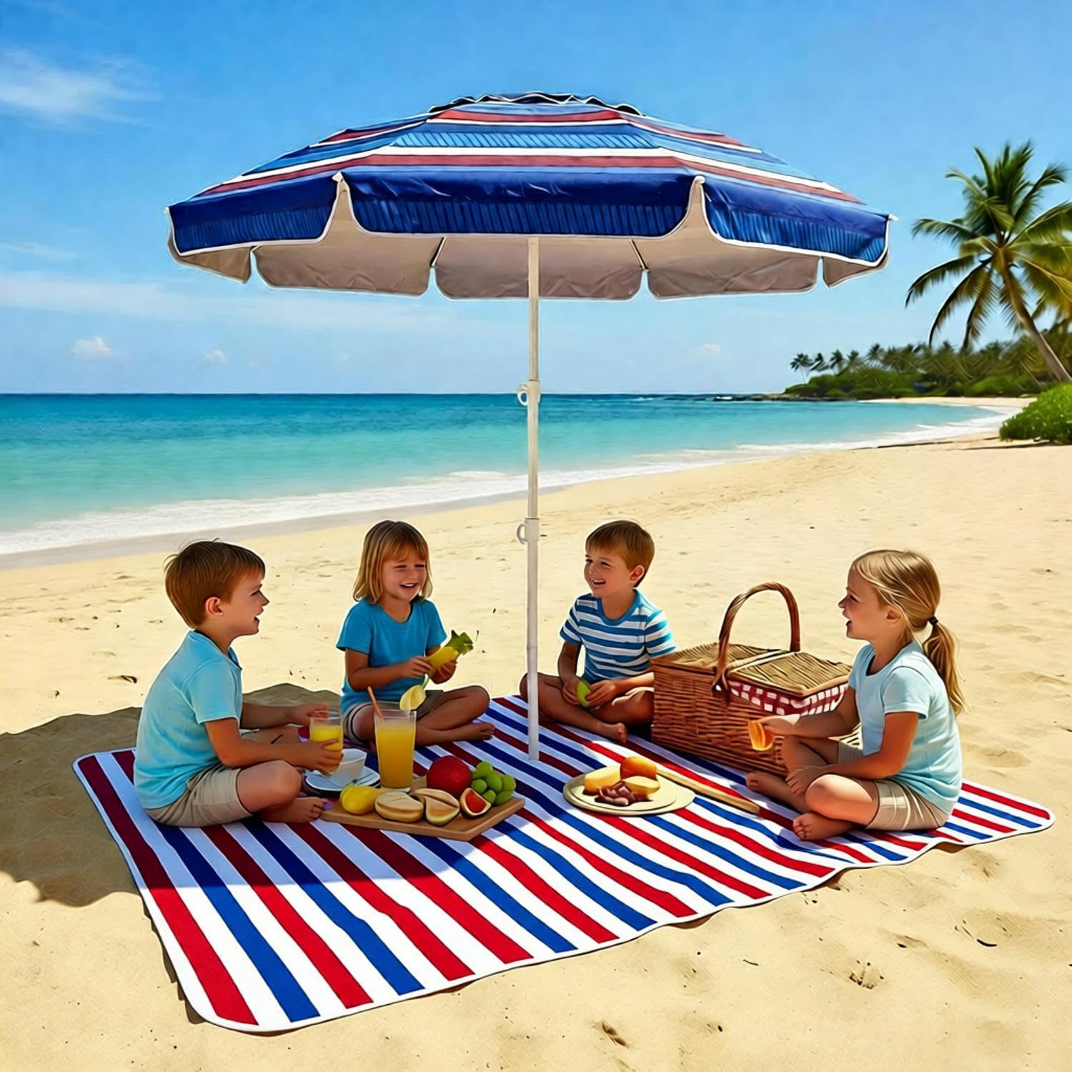LOTTAFUN sombrilla en uso en playa protegiendo a familia cómodamente