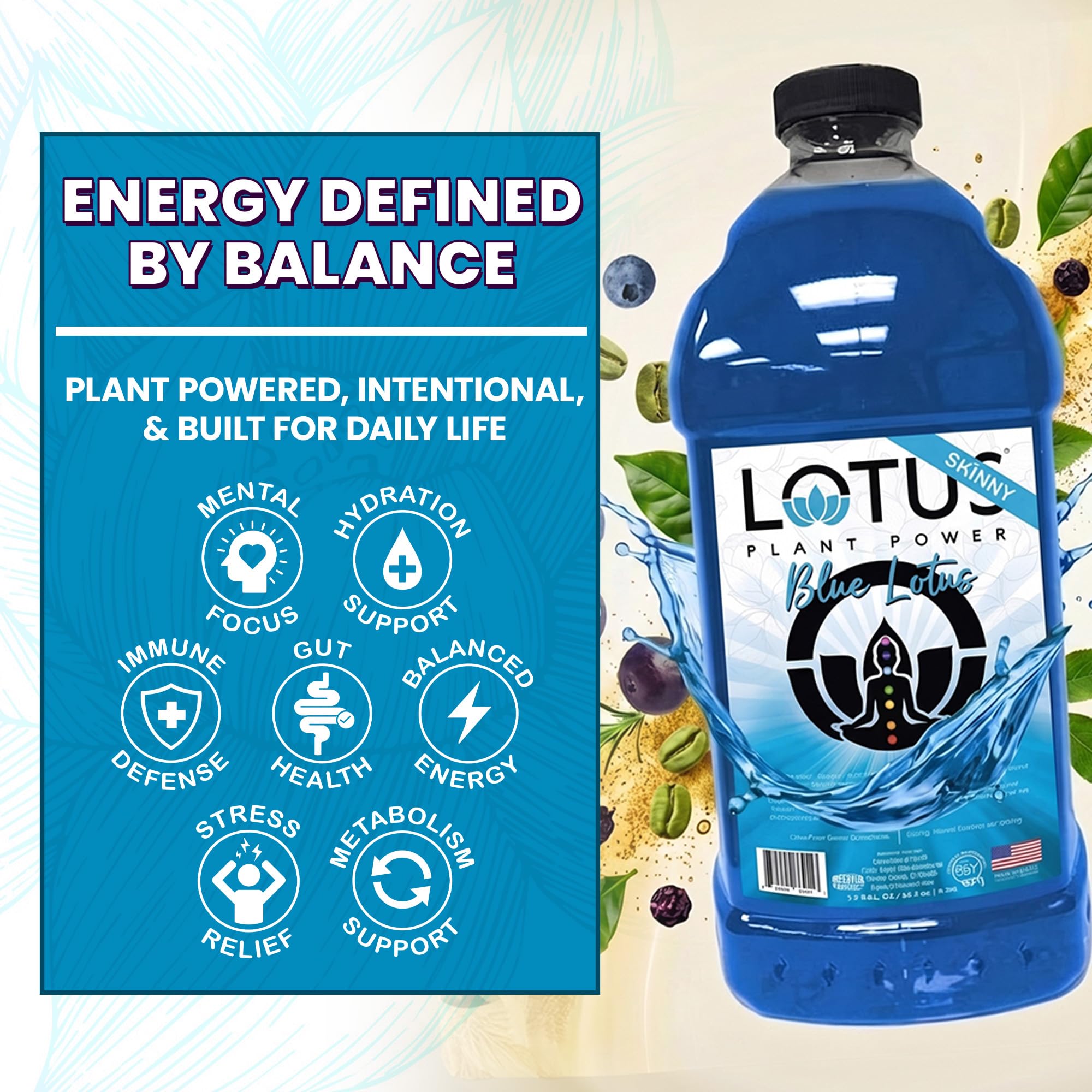 Lotus Plant Power rótulo con lista PP7 y enfoque en ingredientes vegetales