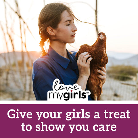 Love My Girls ambiente campestre con gallinas disfrutando el snack