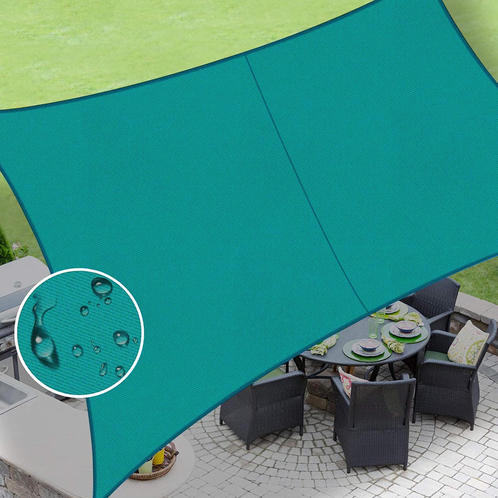 LOVE STORY vista frontal del toldo turquesa muestra sombra amplia