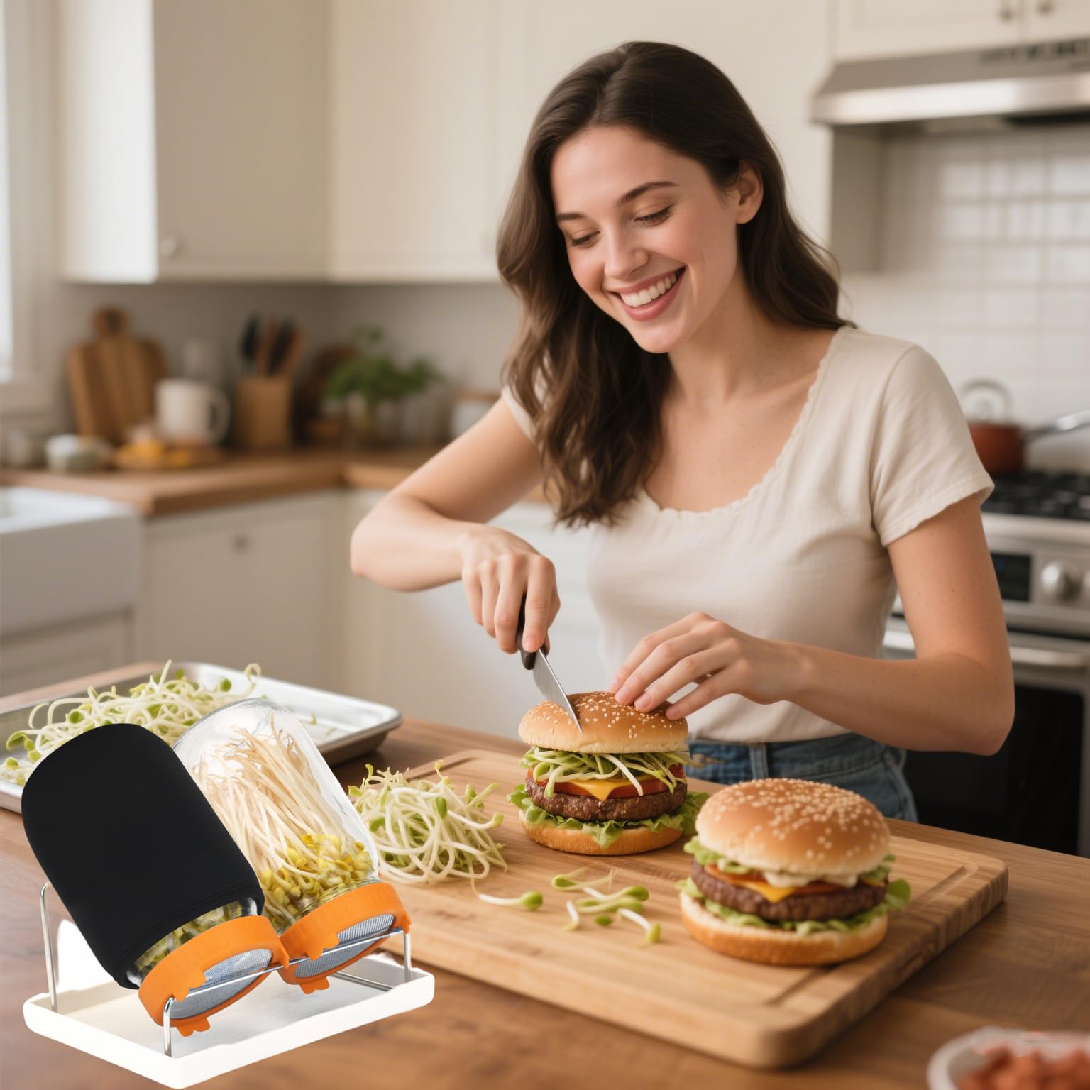 Lulonpon kit en cocina mostrando cultivo casero y resultado fresco