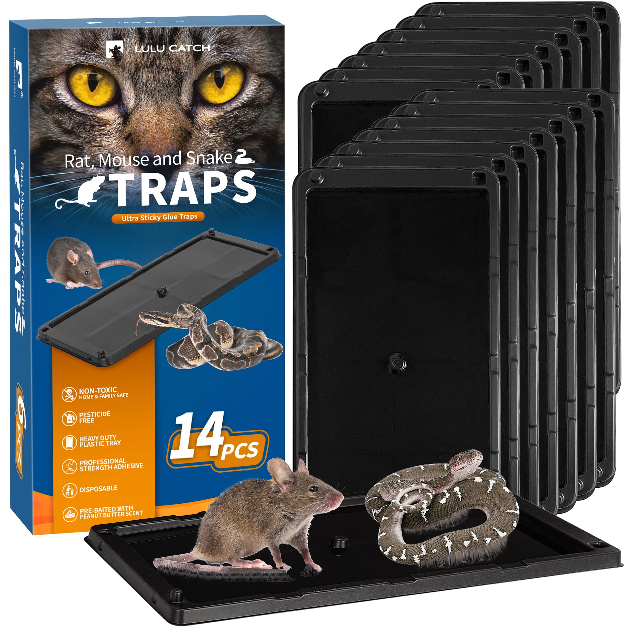 LULUCATCH empaque frontal mostrando paquete de 14 placas para control doméstico