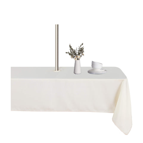 LUSHVIDA vista frontal del mantel beige protegiendo mesa, aspecto elegante