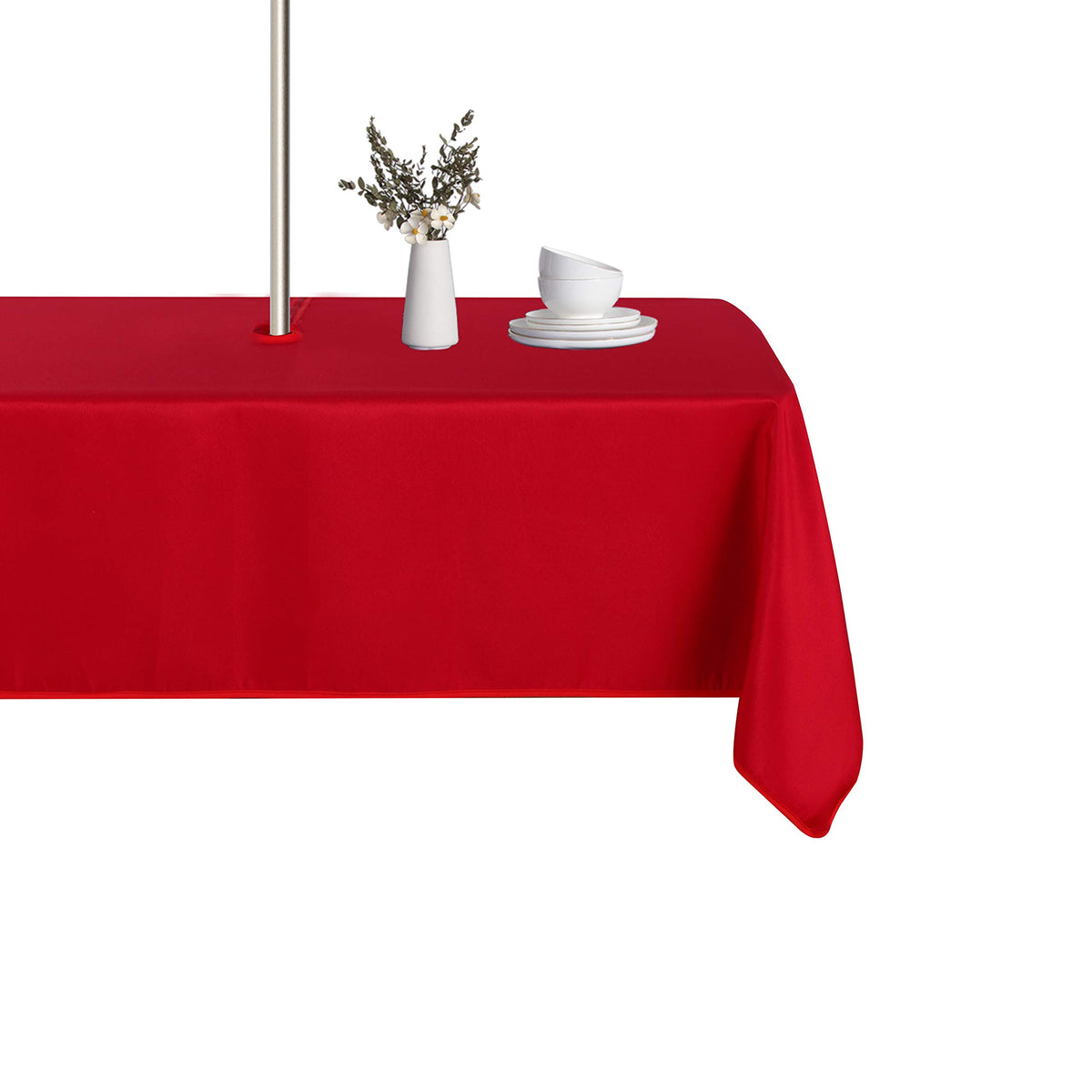 LUSHVIDA mantel rectangular rojo mostrado frontalmente, protección impermeable