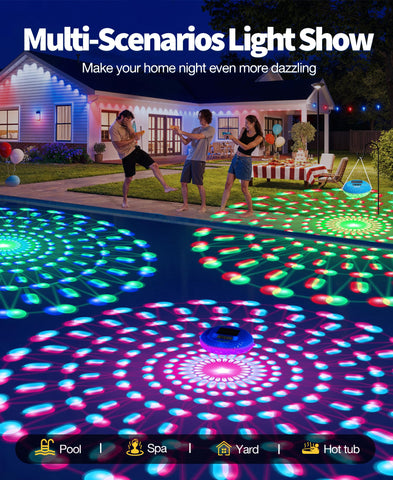 LuxBlue iluminando jardín y piscina por la noche para crear ambiente seguro