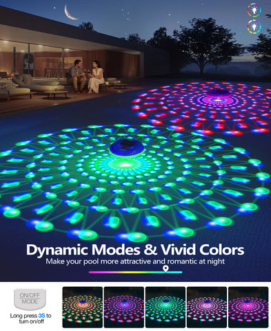 LuxBlue flotando en piscina en uso para monitoreo fácil y decoración nocturna