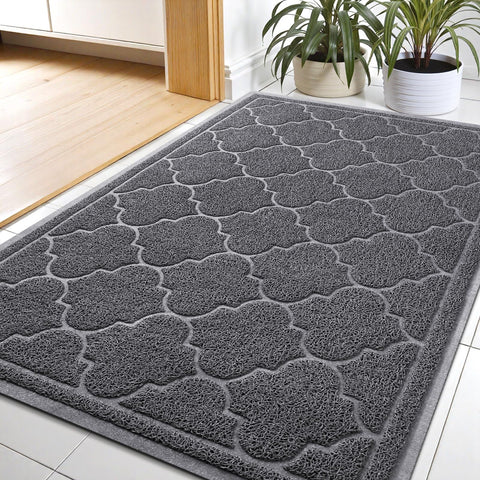 LuxStep felpudo frontal con diseño gris y bienvenida, protege su entrada