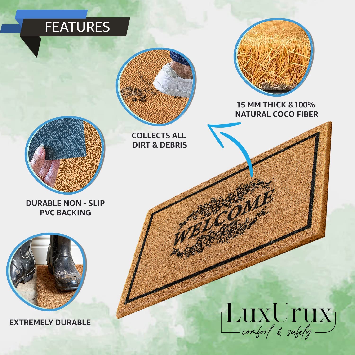 LuxUrux felpudo junto a puerta para comparar tamaño práctico