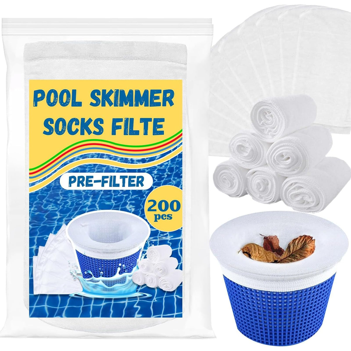 LUYI empaque frontal con 200 skimmer socks, ahorro y reposición