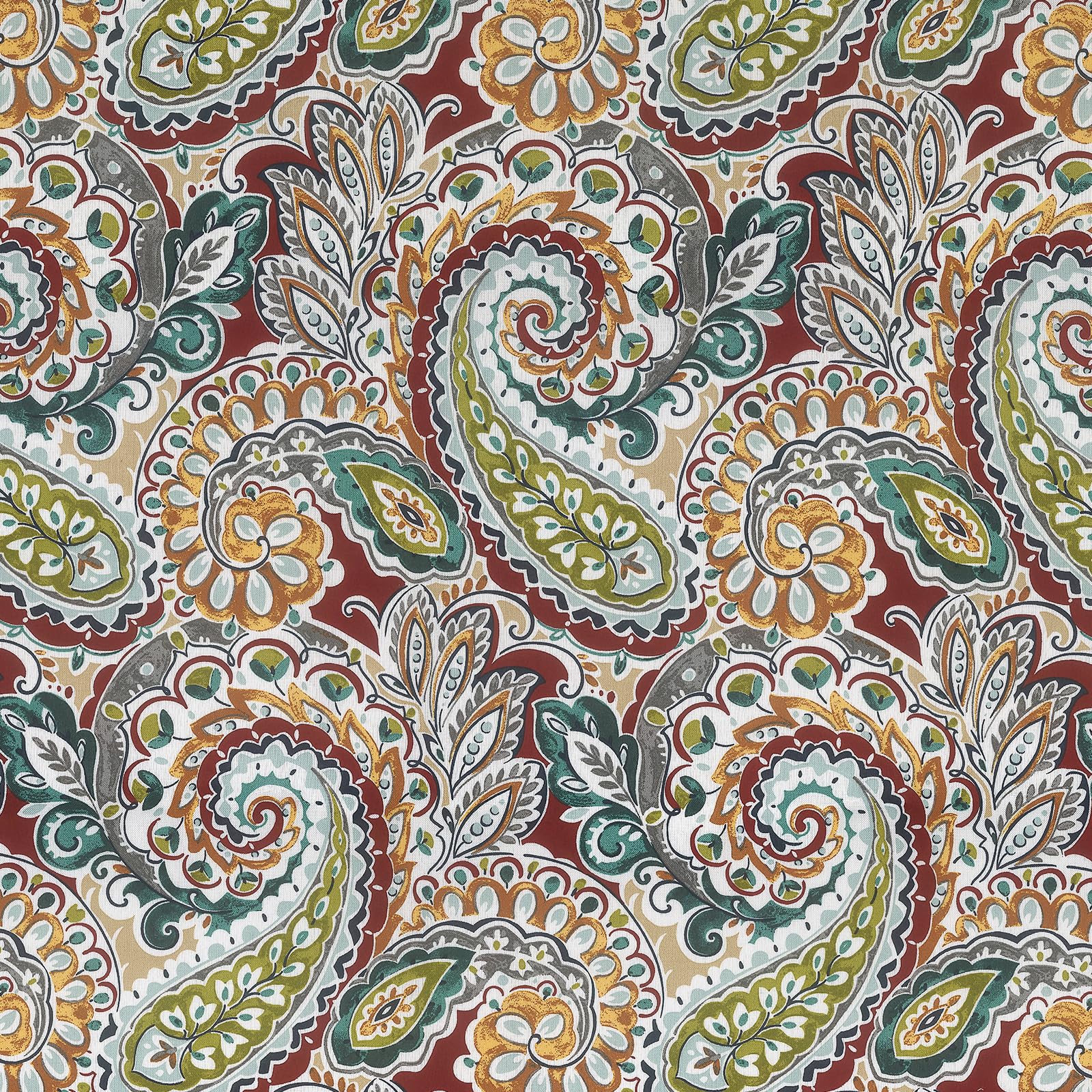 LVTXIII primer plano del estampado paisley mostrando tono Chilli