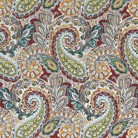 LVTXIII primer plano del estampado paisley mostrando tono Chilli