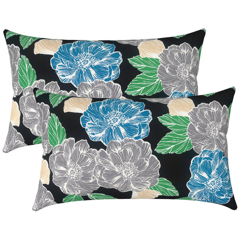 LVTXIII vista frontal del par de cojines Peony Garden con diseño decorativo