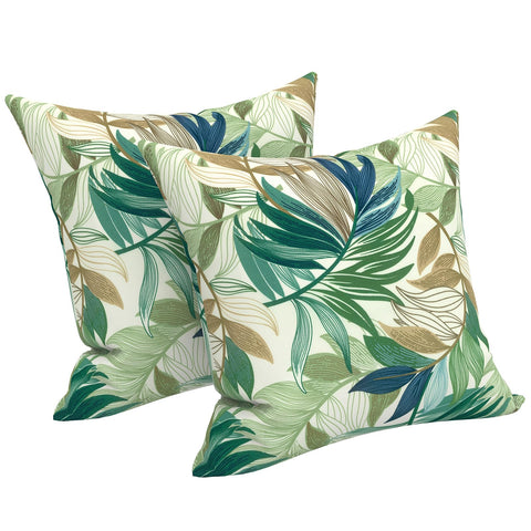 LVTXIII vista frontal de funda 20x20 con patrón verde hojas, realza el patio