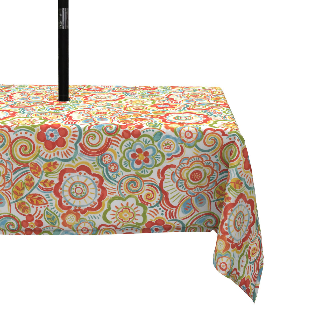 LVTXIII vista frontal del mantel mostrando diseño Floral Rojo y protección